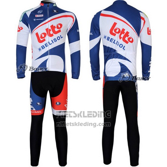 2012 Fietskleding Lotto Belisol Wit en Blauw Lange Mouwen en Koersbroek